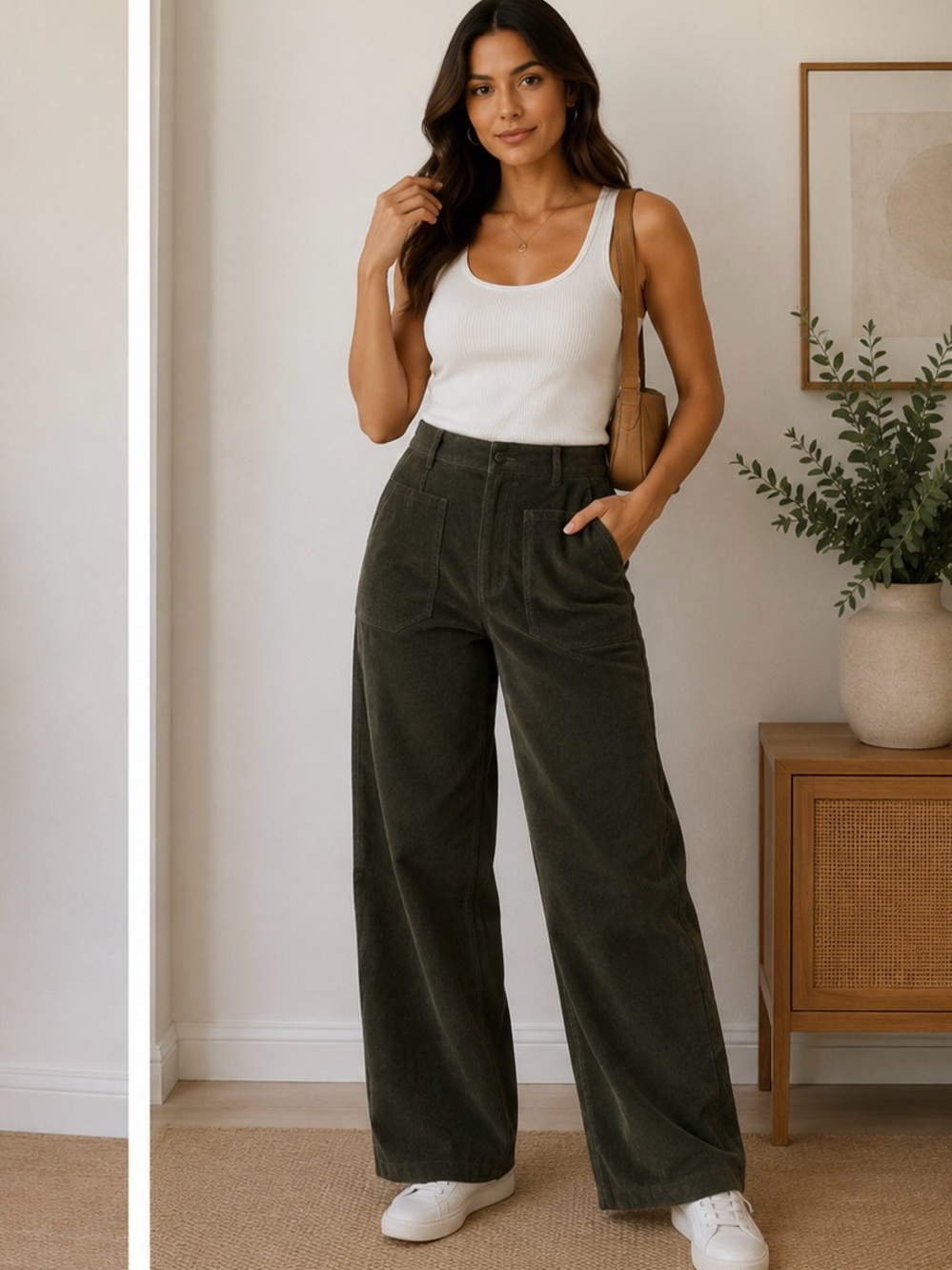House of Harlow 1960 Olive Wide Leg Corduroy Pants